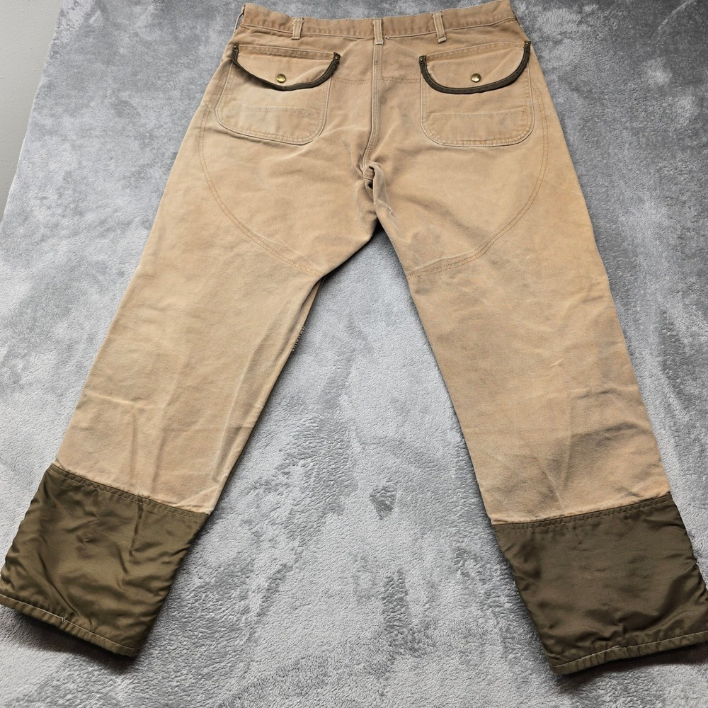 Vintage Carhartt Hunting Pants Mens 42x32 Tan Canvas Brush Guard Made in USA - Picture 2 of 14